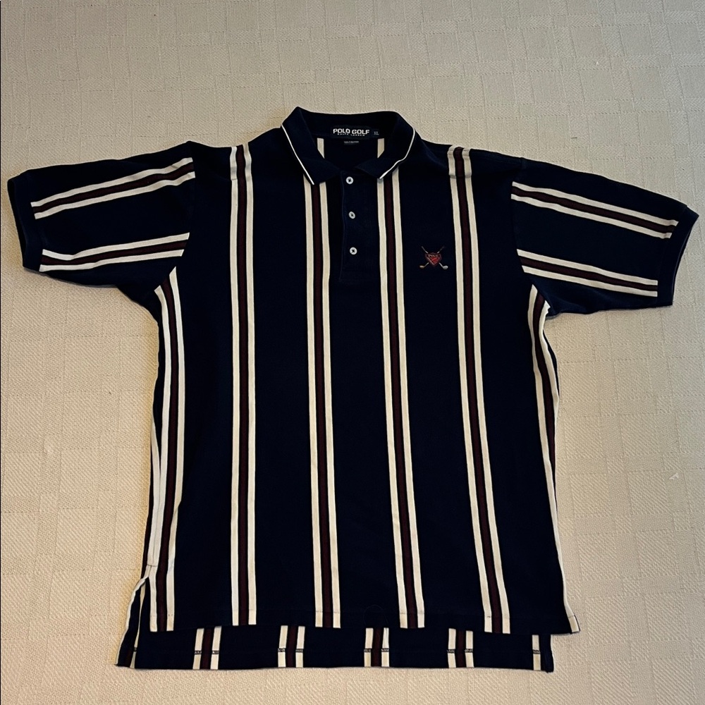 Vintage Ralph Lauren Men’s Polo Golf Shirt XL Crest Cotton Blue Stripe